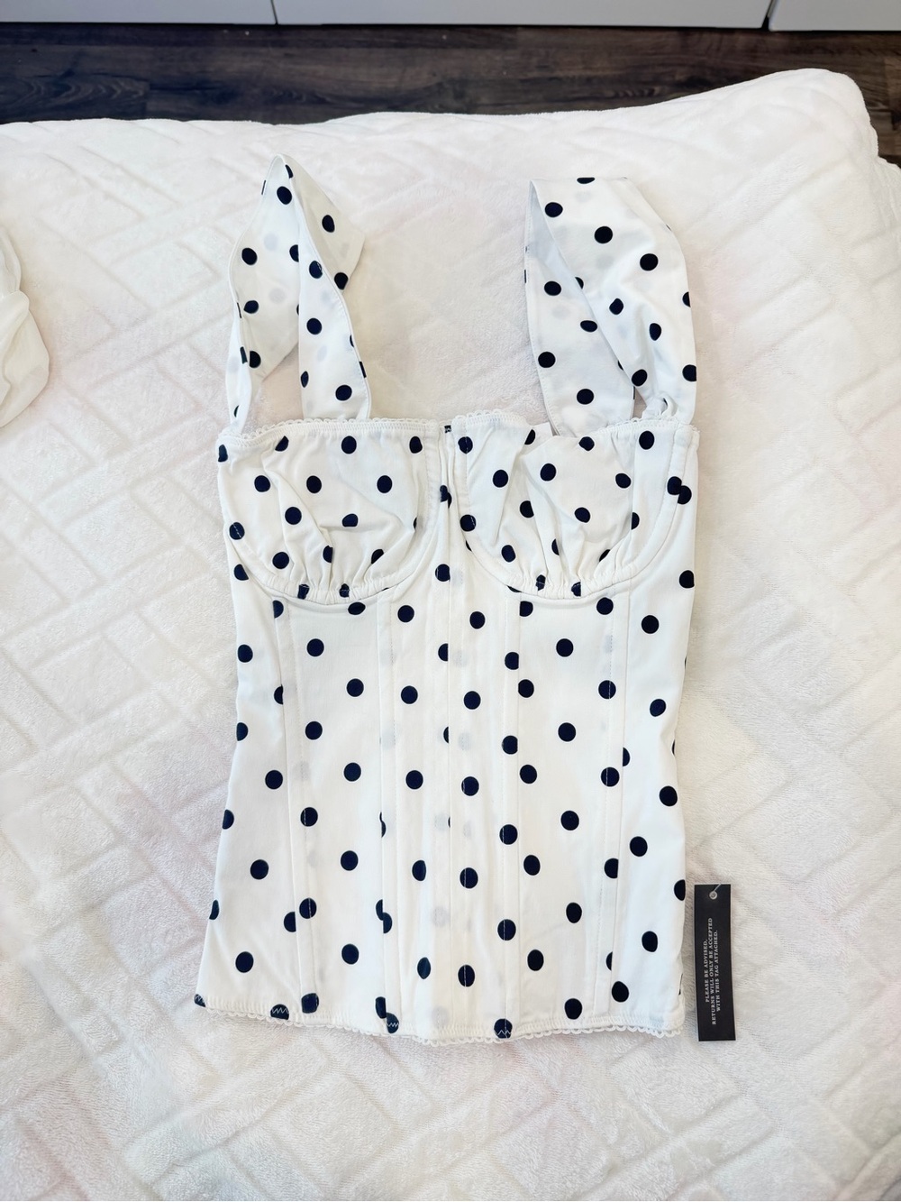 WEWOREWHAT Polka Dot Bustier Tank Top - White/Black